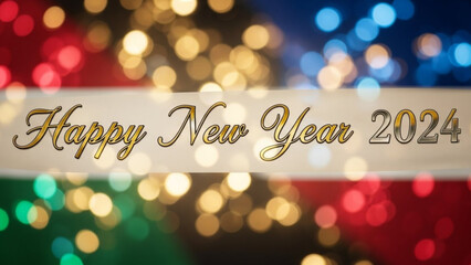Vibrant new year 2024 banner with bokeh lights and festive colors