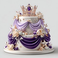 Premium royal style cake design with crown decoration high resolution image