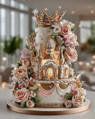 Royal themed luxury cake with flowers high resolution picture