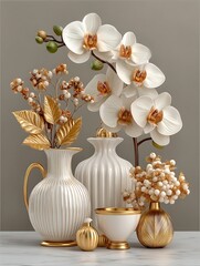 Sophisticated orchid floral ceramic arrangement high resolution picture