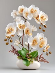 Sophisticated white orchid flowers decorative interior scene high resolution picture