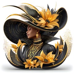 Stylish black gold lady portrait couture high resolution picture