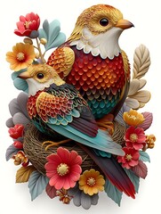 Vibrant birds botanical illustration high resolution picture