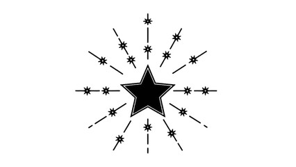 Vector illustration of a shining star with radiating rays and small sparkles, on transparent background