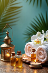 Obraz premium Moroccan Spa Setup with Orchids and Lantern