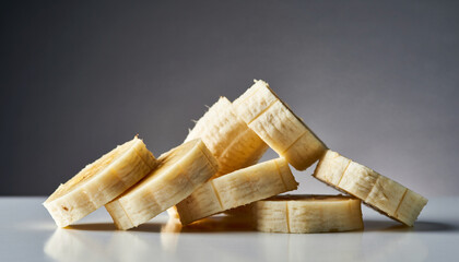 Fresh banana slices stacked in a simple natural arrangement
