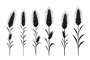 Minimalist Black Wheat Ear Icons Set - Abstract Pixel Art Collection for Modern Design and Branding Use