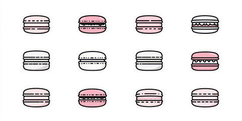 Chic Minimalist Macaron Icons in Black and Pastel Pink for Elegant Branding and Web Design Projects
