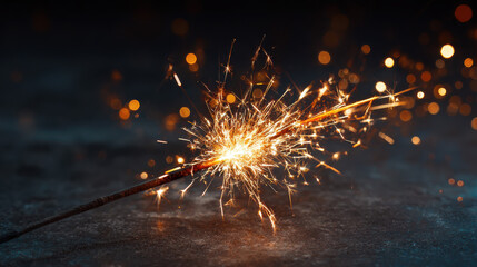 Enchanting Bengal Fire Sparkler Glowing Against Dark Bokeh, Perfect for New Year's and Wedding Celebrations
