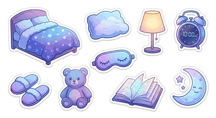 A serene bedroom scene with a bed, teddy bear, and book under a soothing atmosphere