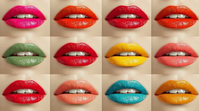 Talking colorful lips collage with glossy lipstick and vivid tones