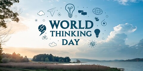 World Thinking Day nature landscape with creative doodles and inspirational eco ideas .