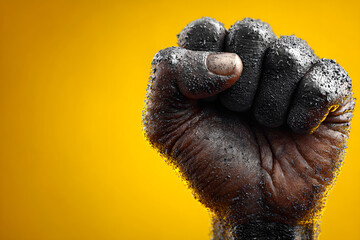 black history month copy space, a fist on yellow background