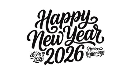 Happy New Year 2026 Calligraphy with Cheers and New Beginnings Quotes