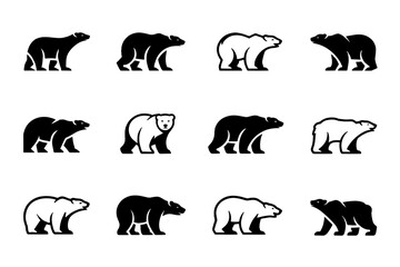 Stylized Polar Bear Silhouettes in Row