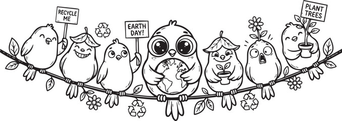 Fototapeta premium funny bird on a wire, bird, food, rose, xmas, flower, seamless, fairy tale, fantasy, art, winter, fairytale, outline, pattern, children, cat, nature, animal, coloring book, sketch, drawing, vector, il