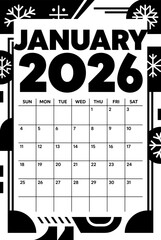 January 2026 Calendar Design with Abstract Mountain Landscape Illustration