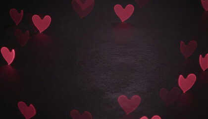 Soft glowing red heart reflections on dark romantic background