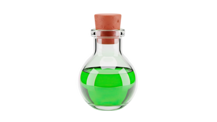 Glass Potion Bottle with Green Liquid and Cork Stopper