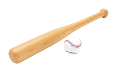 Wooden baseball bat and ball are ready for a game, symbolizing classic American sports, athletic competition, and outdoor recreation.