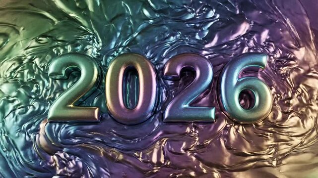 Colorful abstract representation of the year 2026 with dynamic textures