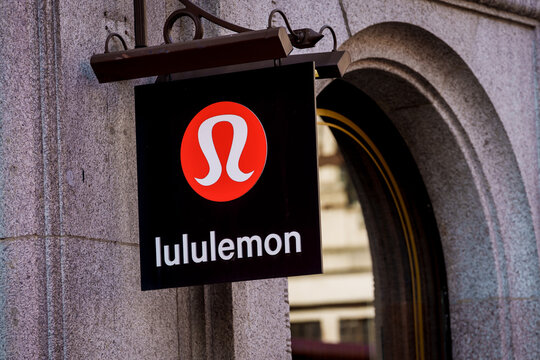 LONDON, UK. 16th  February 2025. Lululemon company logo on store. Lululemon, commonly styled as lululemon is a Canadian multinational athletic apparel retailer.