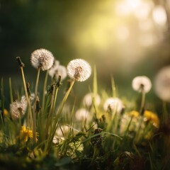 A Serene Meadow of Glowing Dandelions Captured in the Soft Light of an Early Evening Sunset