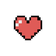 Pixelated red heart icon on a white background