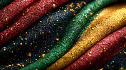 black history month design, elegant backdrop for celebrating black history month with kente-inspired stripes in vibrant colors of black, red, yellow, and green, finished with subtle gold accents for a