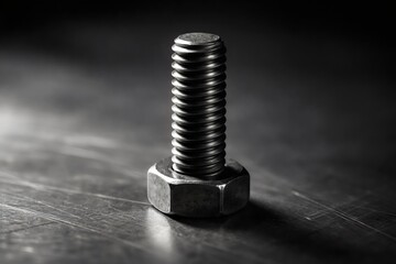 Industrial Metal Bolt Close-Up on Dark Surface