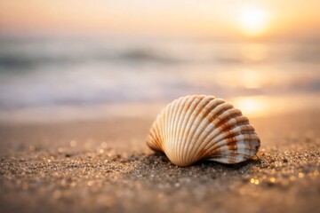 Seashell on Sandy Beach at Sunset