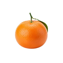 Fresh mandarin orange with stem and leaf on Transparent Background