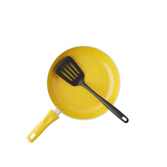 Yellow pan with a spatula on a Transparent Background