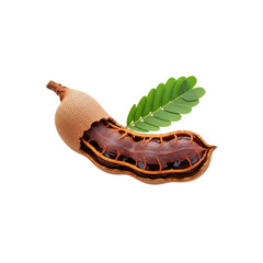 Cross section of fresh tamarind with leaves