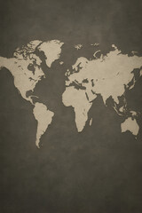 Vintage world map background with aged parchment texture and dark brown earth tones for travel concept, geography design, adventure poster or educational theme
