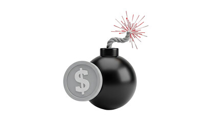 Bomb with Dollar Sign Coin and Lit Fuse