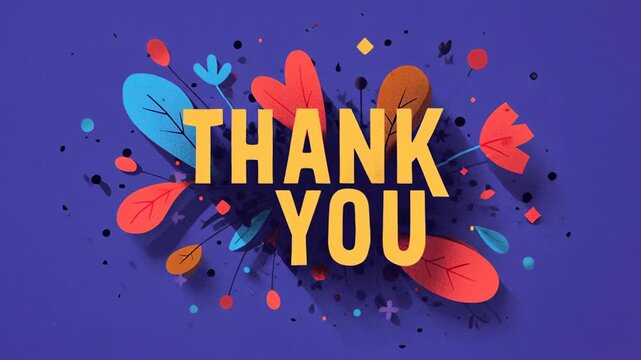 Vibrant thank you message with falling confetti and floral elements