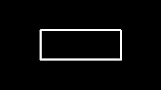 Minimalist white lines and dots forming a rectangular frame animation on a clean black background.