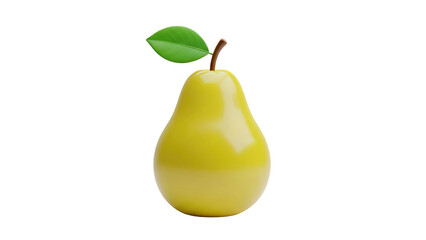 Single Yellow Pear with Green Leaf on White Background