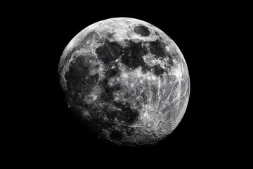 Fototapeta premium Stunning black and white depiction of the moon showcasing lunar features and textures