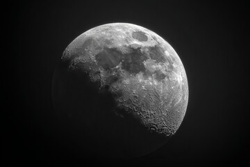 Fototapeta premium Stunning black and white image showcasing the moon s surface and detailed lunar features vividly