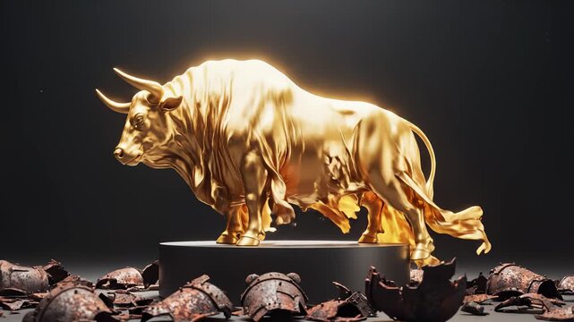 Golden Bull Statue Remains Standing After Bear Statue Destruction