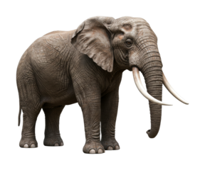 African elephant stands majestically with its large tusks and wrinkled skin, showcasing the powerful presence of this magnificent wild animal.