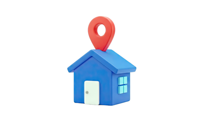 3D Blue House with Red Location Pin