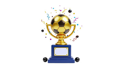 Fototapeta premium Golden Soccer Trophy with Confetti and Balls