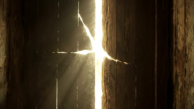 Light rays shining through cracked wall