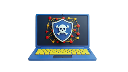 Laptop with Skull and Crossbones Cyber Security Icon