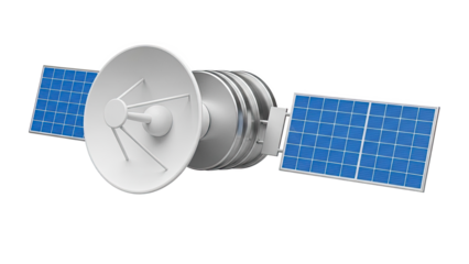 Satellite with Solar Panels and Dish Antenna