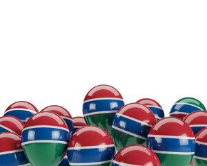 A vibrant cluster of spherical ballons adorned with the flag of Gambia with copy space above, symbolizing national pride and unity.