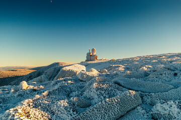 snowy landscape with rocks in Śnieżne kotły,lower slesia Poland.
